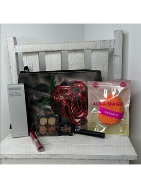 Makeup Bundle - Priming Serum, Lipstick, Eyeshadow, Brow Gel, Puff and Wristlet